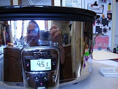 Reflection selfie in the slow cooker