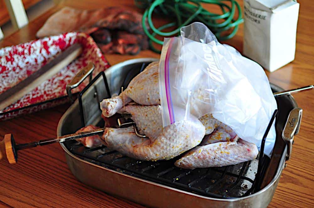 Icing the turkey breast while I set up the rotisserie