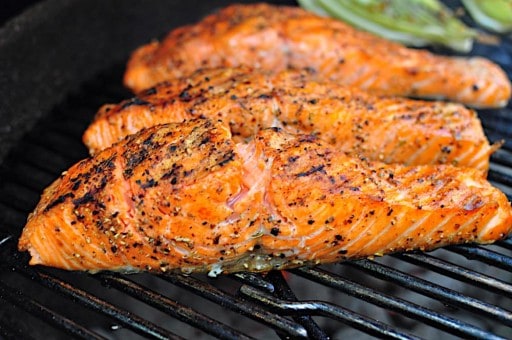 Salmon filets on the grill