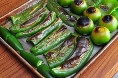 Blackening the peppers and tomatillos: most of the way there, but could still use a little more