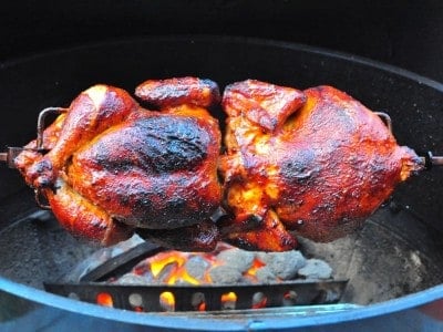 Two chickens on the grill