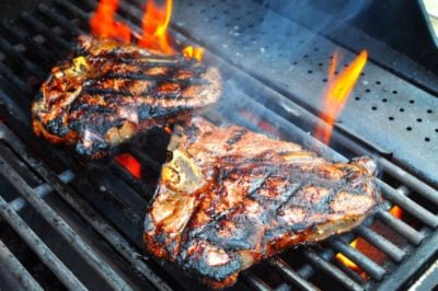 Grilled T-Bone Steaks with Olive Oil, Lemon, Garlic, and Rosemary Marinade