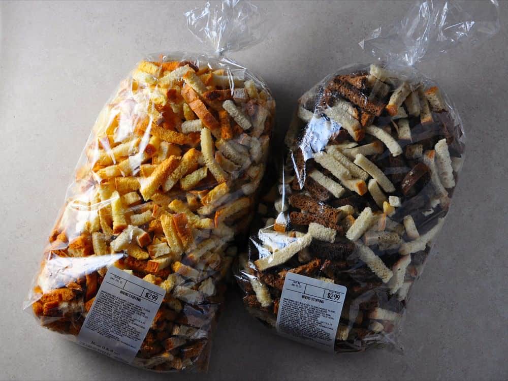 Bags of dried bread cubes