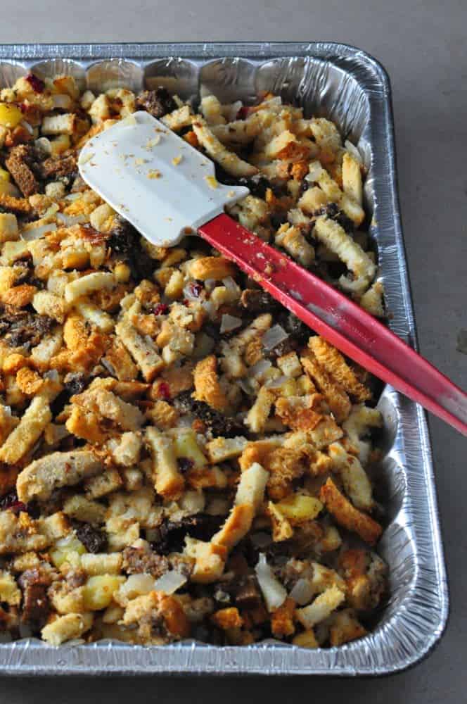 Foil pan packed with stuffing