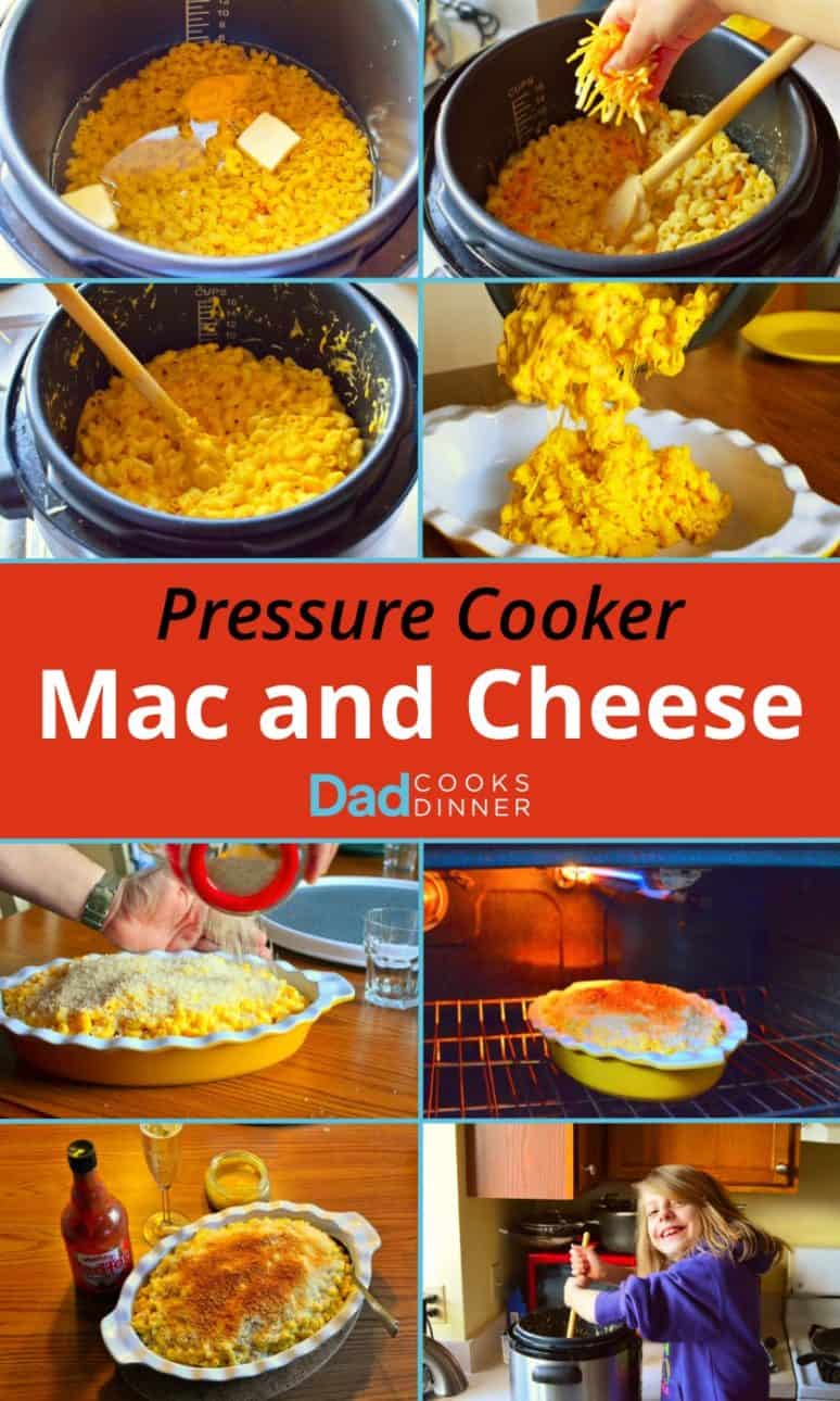 Collage of images showing the steps to make mac and cheese in a pressure cooker