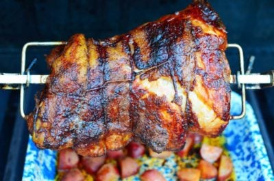 Rotisserie Pork Shoulder Roast with Carolina Mustard BBQ Sauce