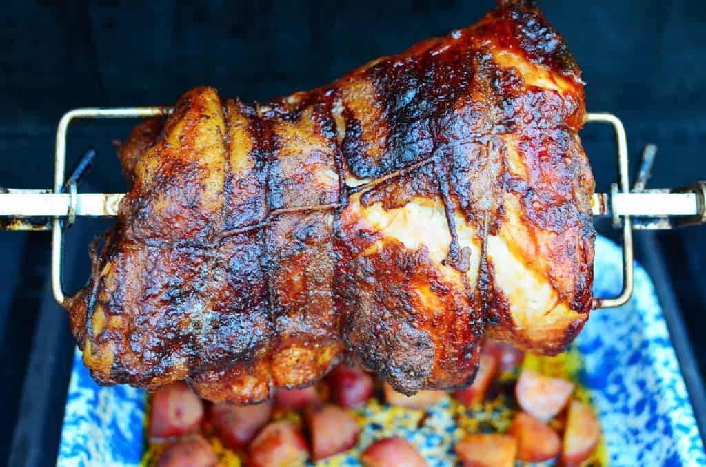 Rotisserie Pork Shoulder Roast with Carolina Mustard BBQ Sauce