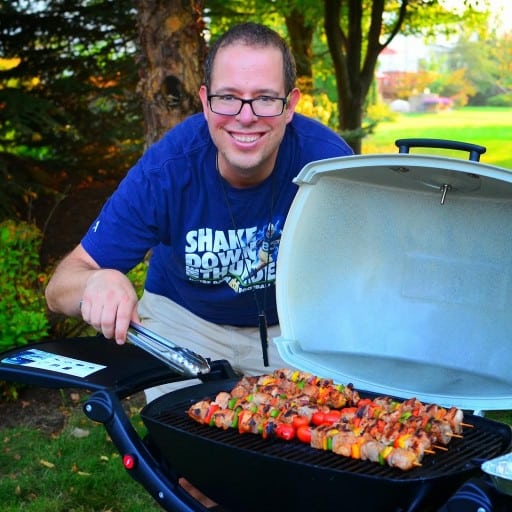 Grilled Pork Shoulder Kebabs with Peppers, Onions, and Spice Rub| DadCooksDinner.com