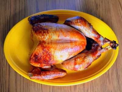 Turkey on a yellow platter