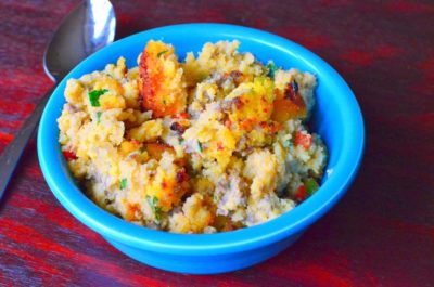 A bowl of cornbread dressing