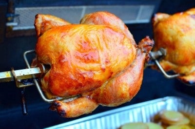 Chicken spinning on the grill