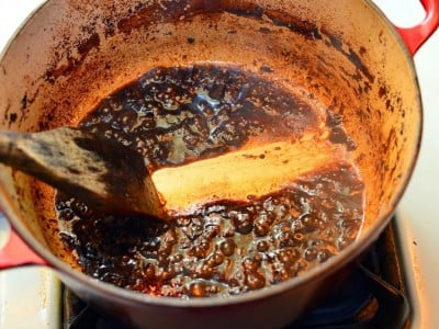 Cooking down the pan sauce