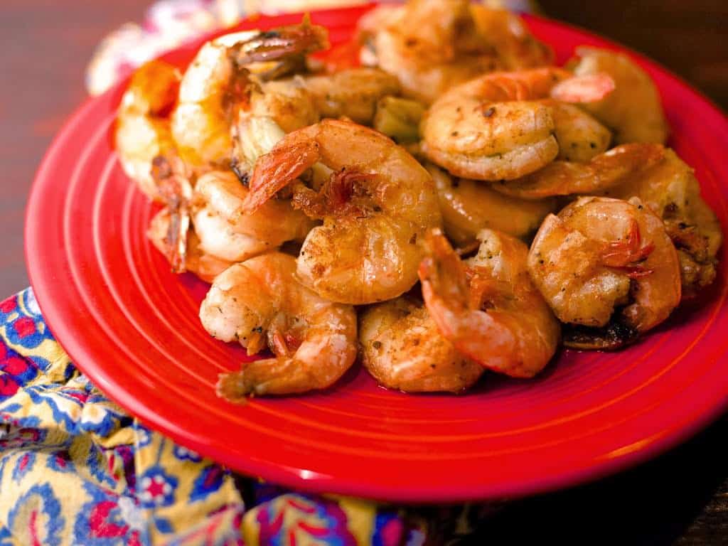 A plate of cooked shrimp