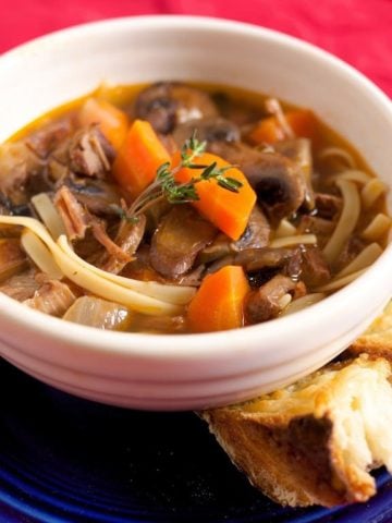 Pressure Cooker Beef Noodle Soup with Mushrooms and Carrots