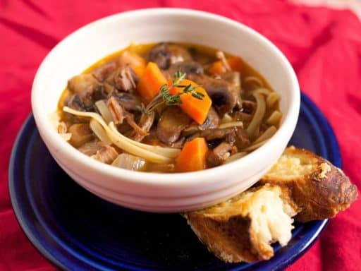 Pressure Cooker Beef Noodle Soup with Mushrooms and Carrots