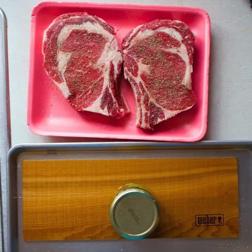 Cedar Plank Grilled Ribeye with Peppers and Onions | DadCooksDinner.com