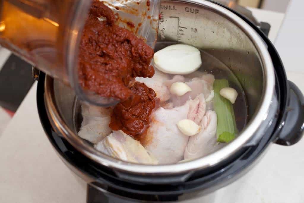 Pressure Cooker Mexican Chicken Soup in Red Chile Broth (Caldo de Pollo