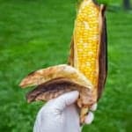 Half-peeled ear of grilled corn