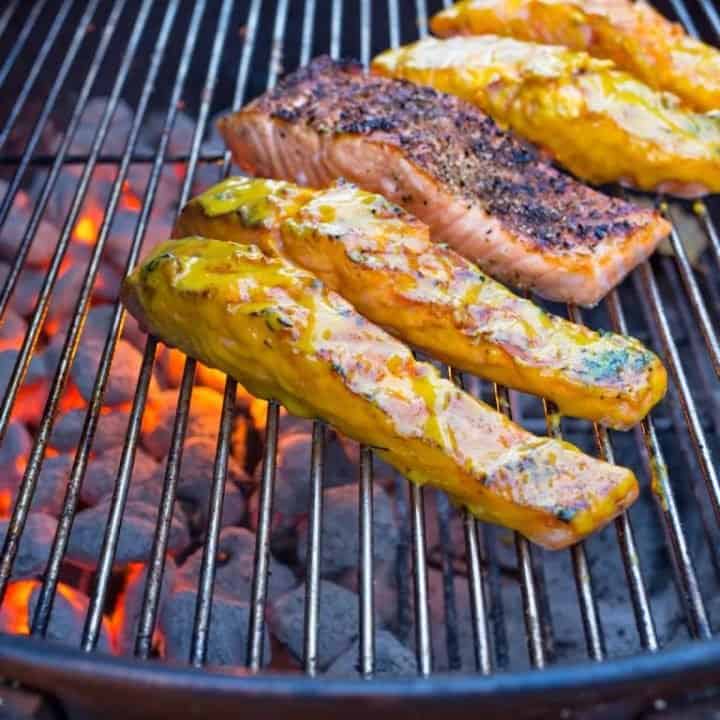 Grilled Salmon with Mustard Barbecue Sauce - DadCooksDinner