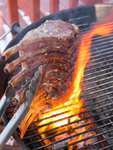 Rack of lamb on a grill with a big flareup | DadCooksDinner.com
