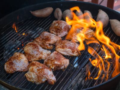 Chicken thighs over indirect heat - away from the fire