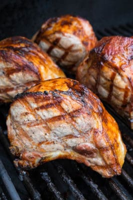 Grilled Double Cut Ribeye Pork Chops With Rosemary, Honey, and Lemon Glaze