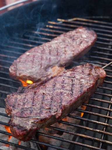 Grilled Thick Cut New York Strip Steaks, Reverse Seared