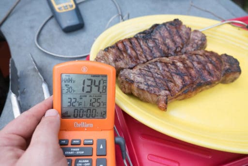Checking the resting temperature of my steaks