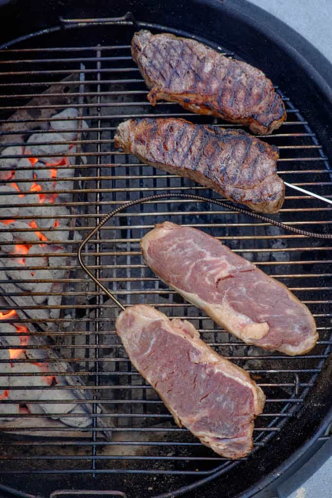 Grilled Thick Cut New York Strip Steaks, Sear and Move Style -  DadCooksDinner