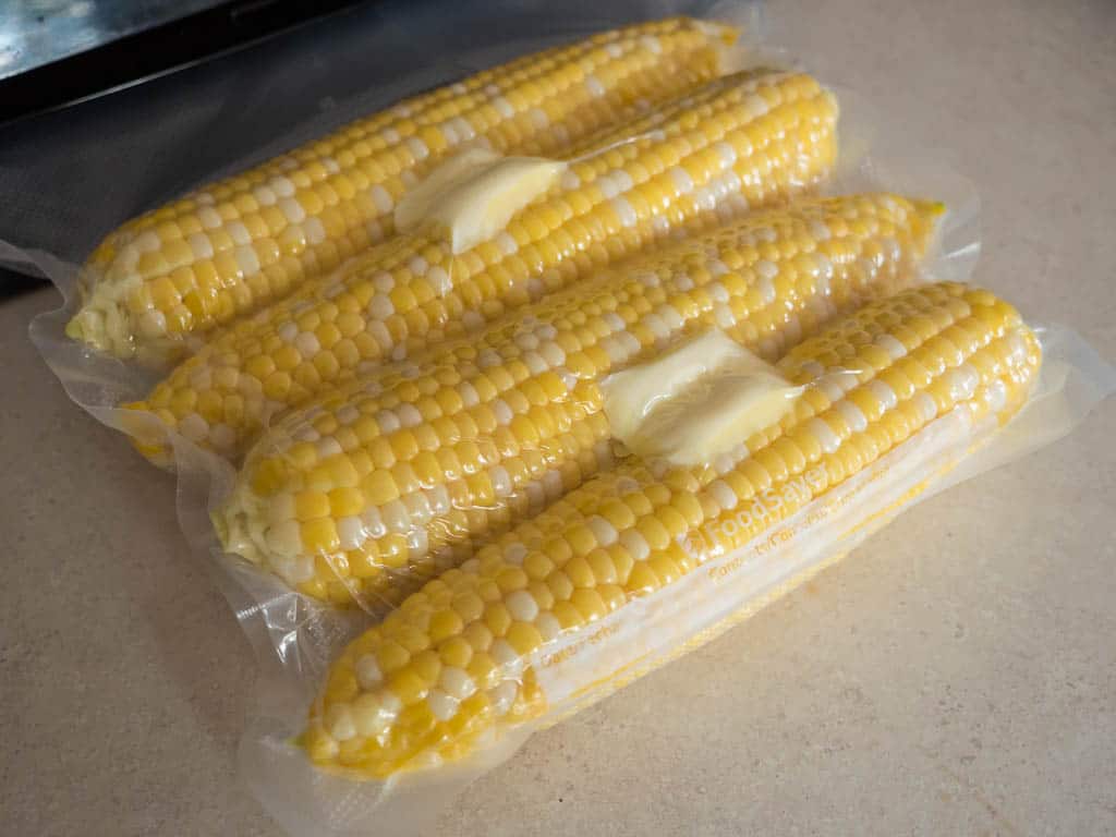 Corn on the cob, vacuum sealed with butter