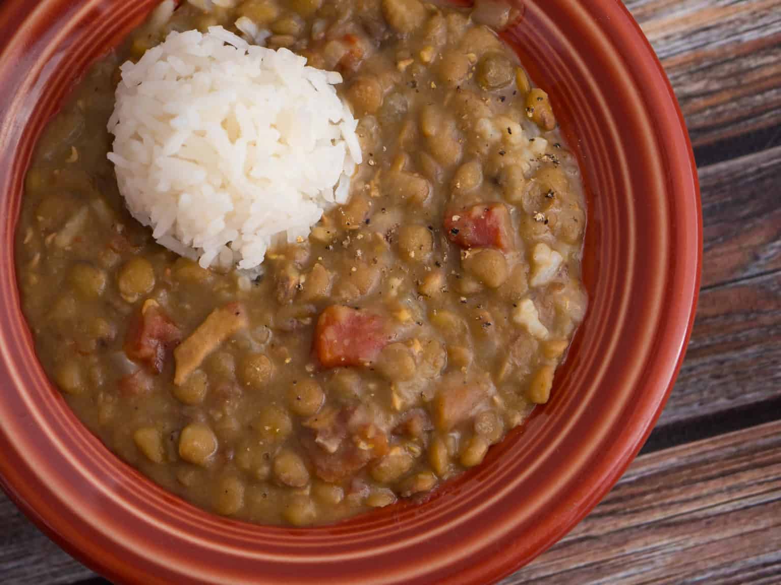Pressure Cooker Lentil and Bacon Soup DadCooksDinner