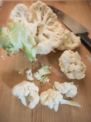 Cutting up the cauliflower