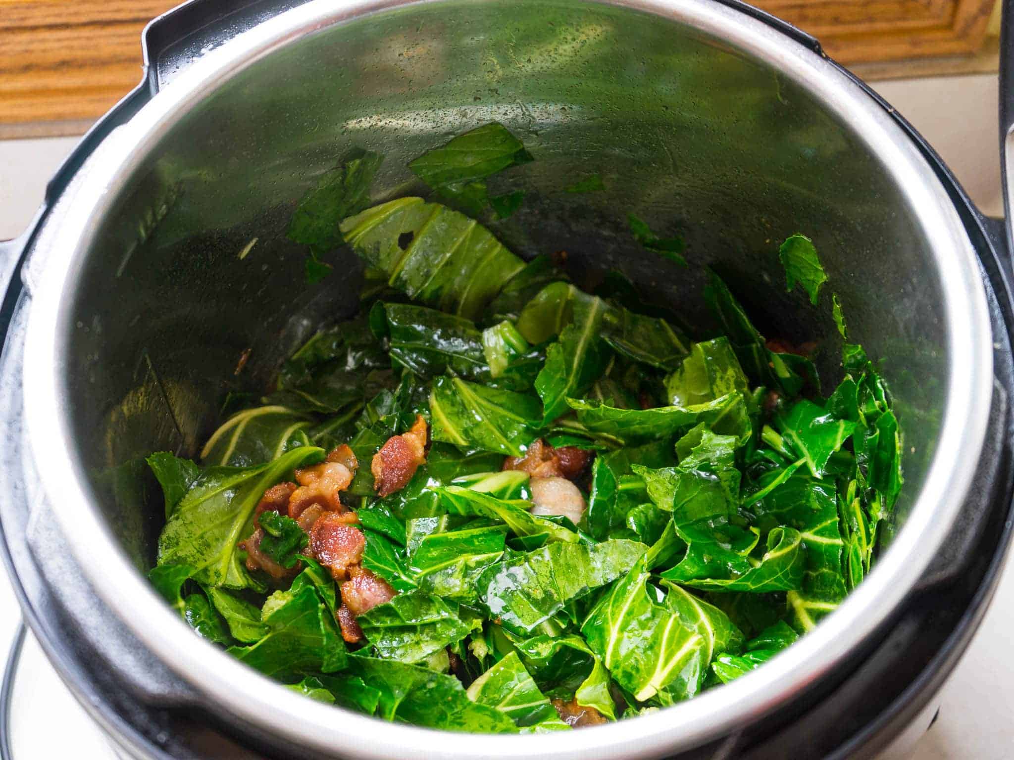 Wilted collard greens in an instant pot