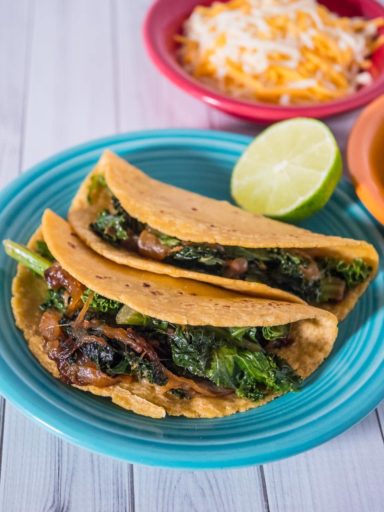 Pressure Cooker Kale Tacos with Caramelized Onions | DadCooksDinner.com