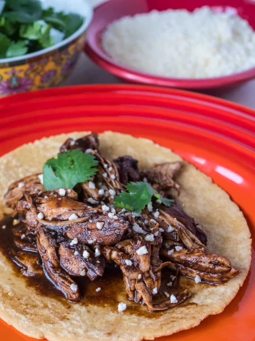 Pressure Cooker Shredded Chicken with Black Mole Sauce | DadCooksDinner.com