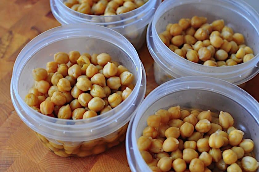 Chickpeas in round storage containers