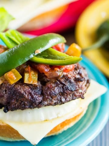 Jalapeno Cheeseburgers with Grilled Onions | DadCooksDinner.com