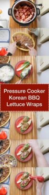 Tower image of the different steps to make pressure cooker Korean bbq lettuce wraps.