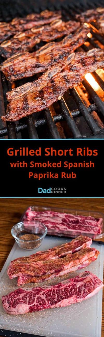 Grilled Short Ribs with Smoked Spanish Paprika Rub Tower - Seasoning ribs on the bottom, grilling ribs on the top