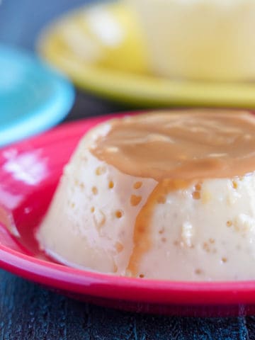 Mexican Flan on a red plate