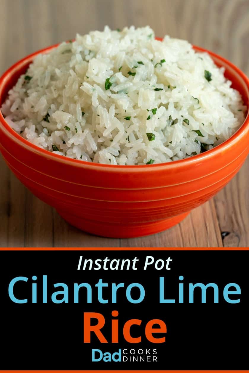 An orange bowl full of cilantro lime rice - Instant Pot Cilantro Lime Rice 