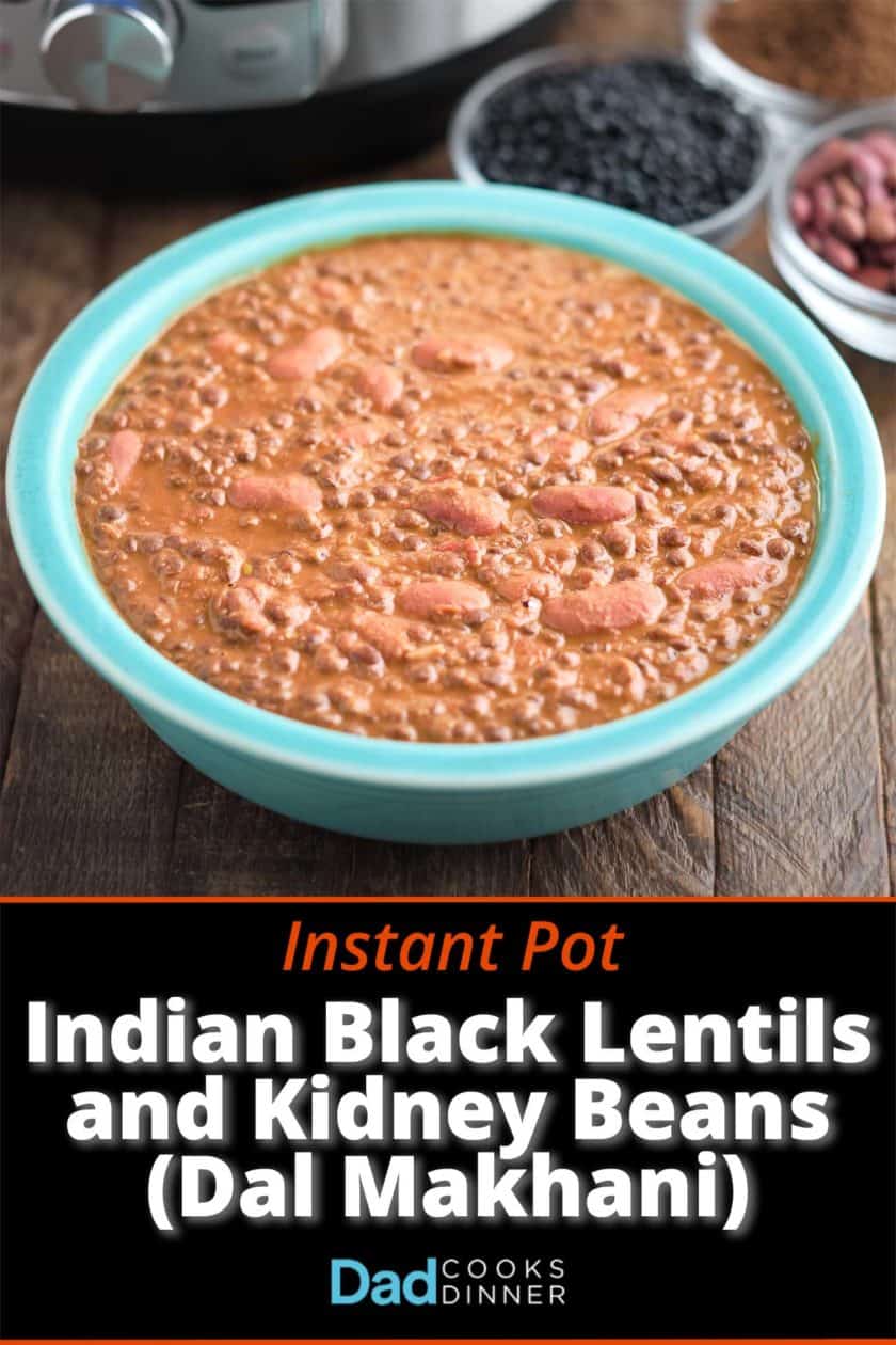 A bowl of lentils and kidney beans (dal makhani), with beans and spices in the background