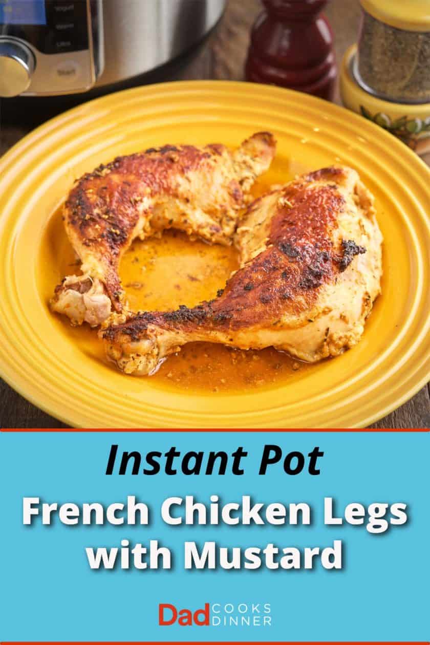 A pair of mustard chicken legs on a yellow plate