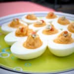 A plate of Buffalo deviled eggs