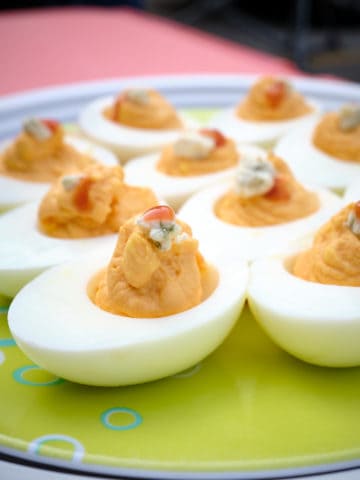 A plate of Buffalo deviled eggs