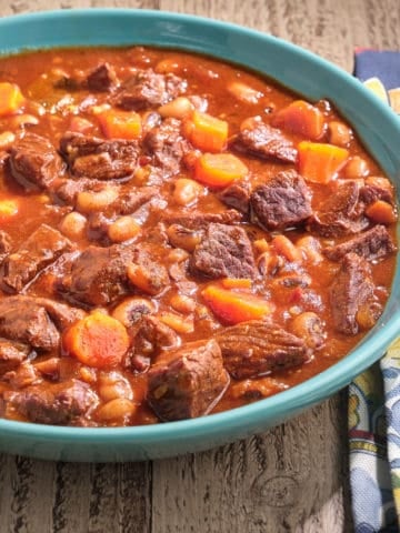 A bowl of beef and black-eyed pea stew