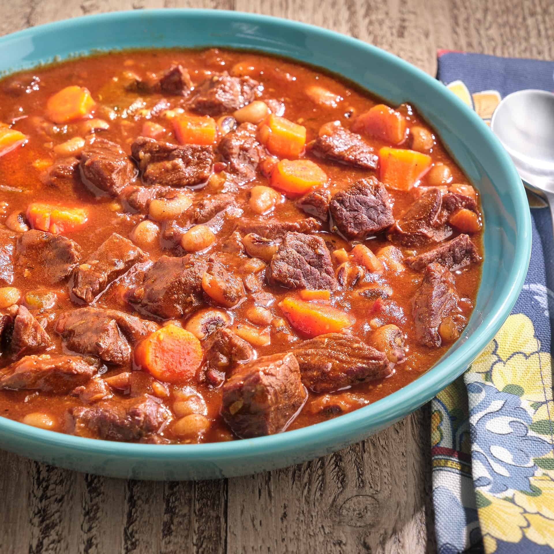 A bowl of beef and black-eyed pea stew