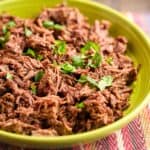 A bowl of shredded beef sprinkled with cilantro