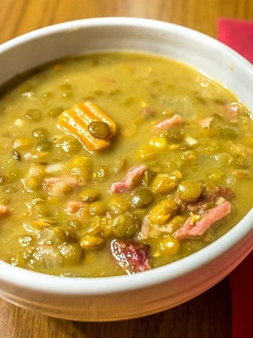 A bowl of Instant Pot Lentil and Hambone Soup