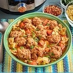 Instant Pot meatball soup with carrots and farfalle pasta